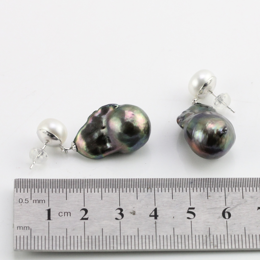 Small and Big Mismatch Color Large Baroque Pearl Earrings