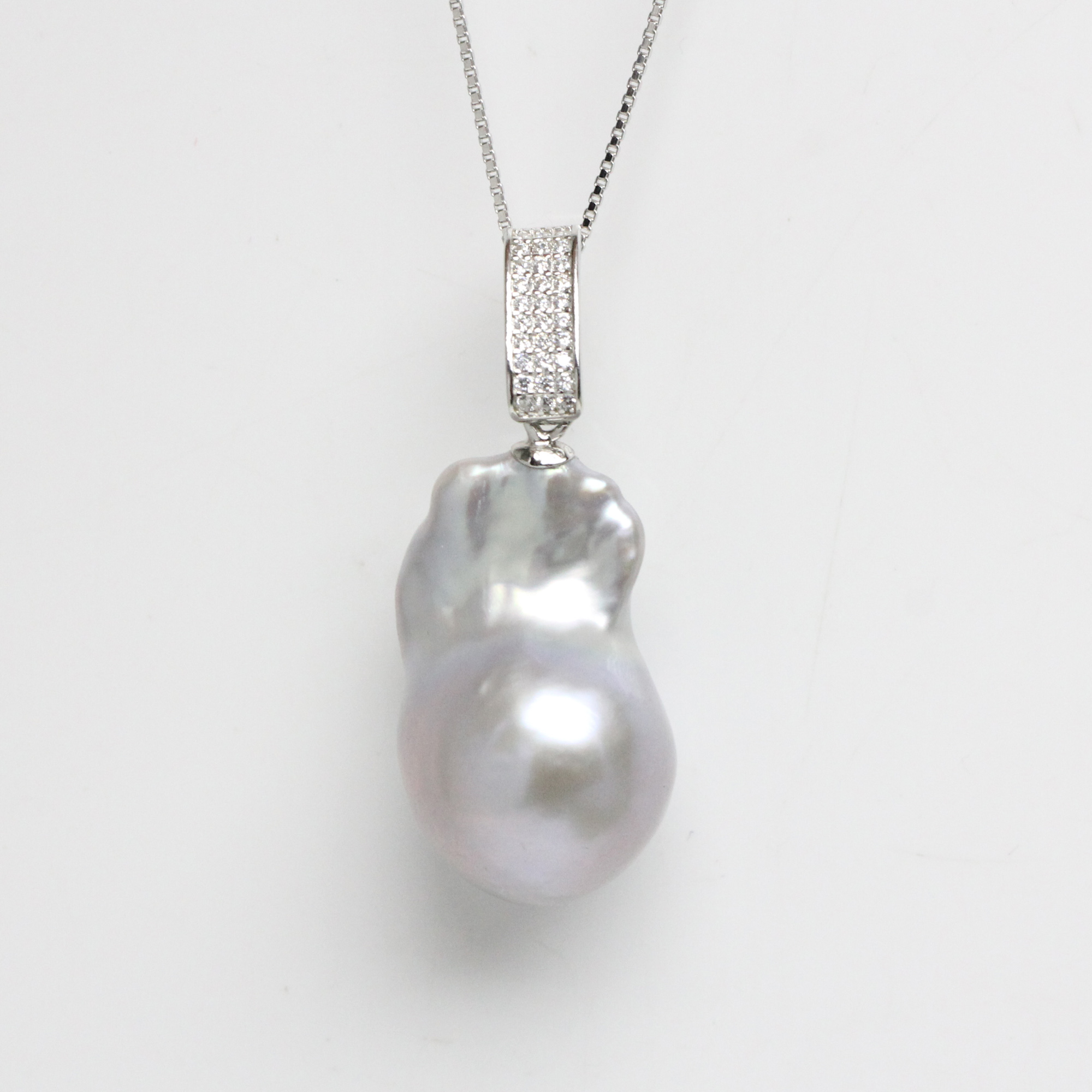 Flowing Silver Natural Baroque Pearl Pendant with Choker or Leather, Sterling and Oxidized Silver with White Pearl, Statement selling Pendant