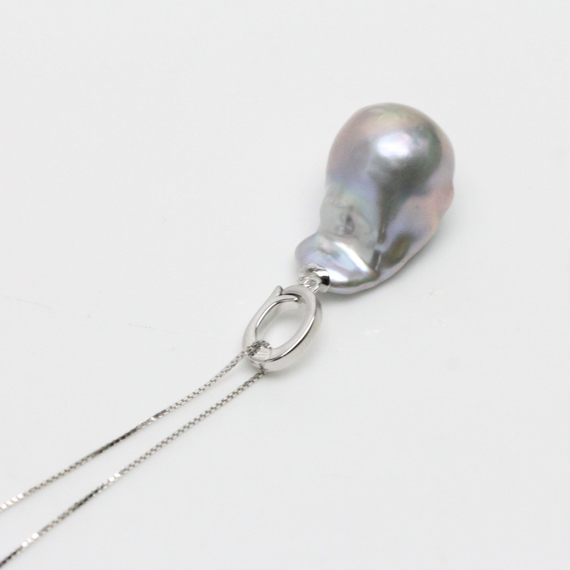 14-16mm Clip On Gray Baroque Pearl Pendant Necklace