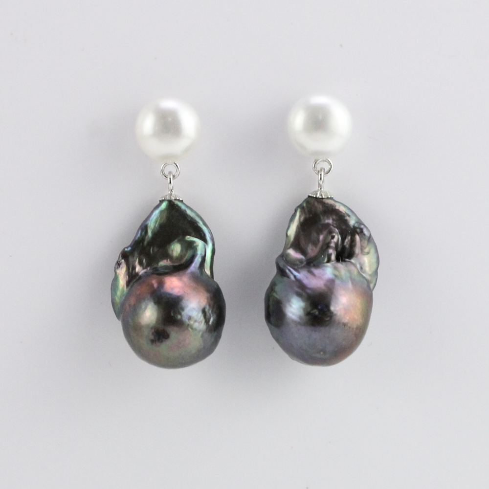 Small and Big Mismatch Color Large Baroque Pearl Earrings