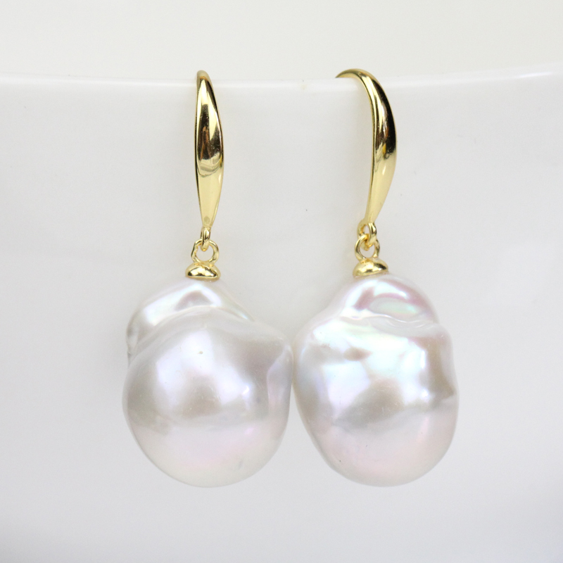 Large White Baroque Pearl Earrings 
