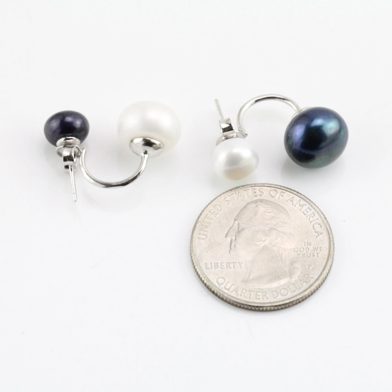 Black and White Mismatched Double Pearl Earrings