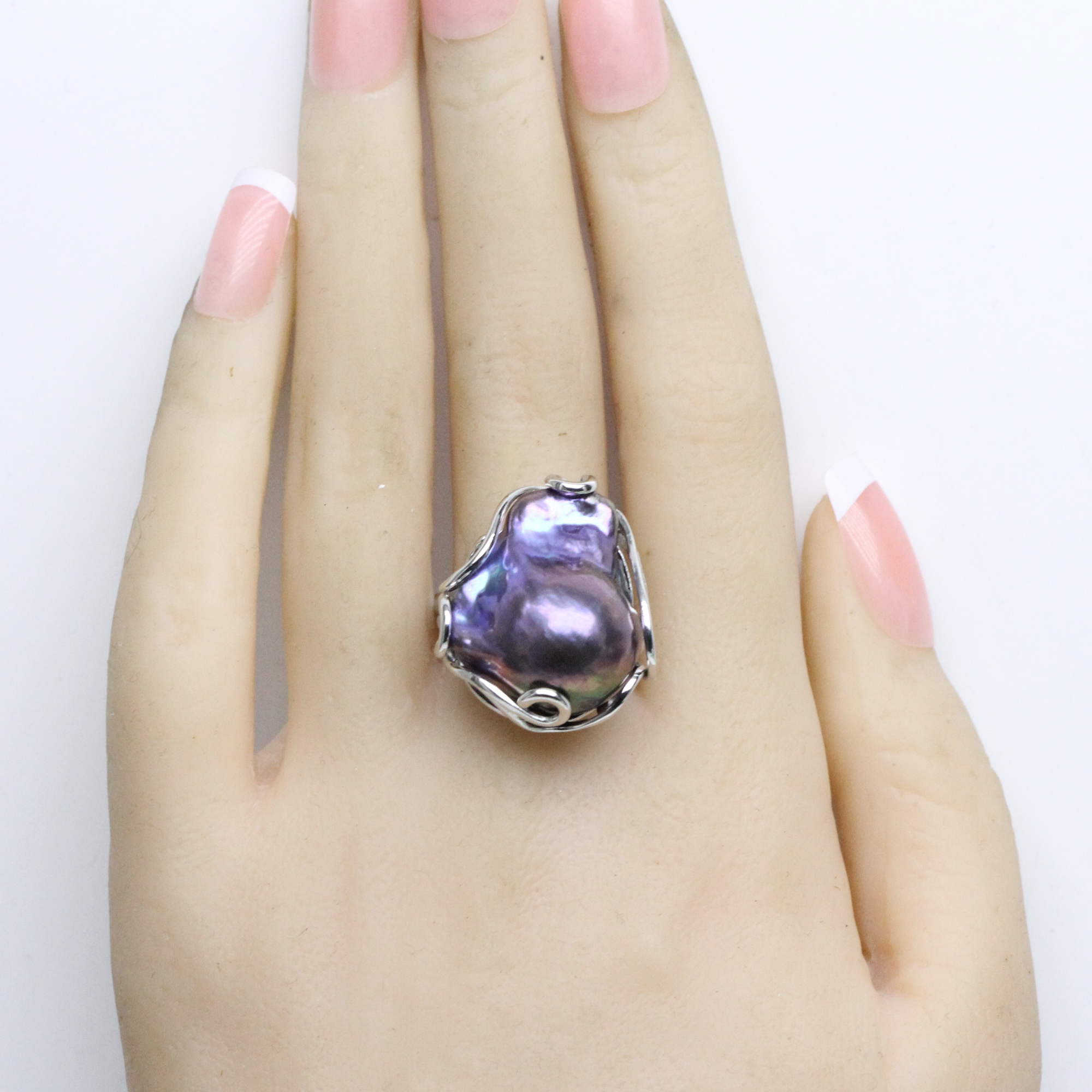 Large Black Baroque Pearl Ring Sterling Silver