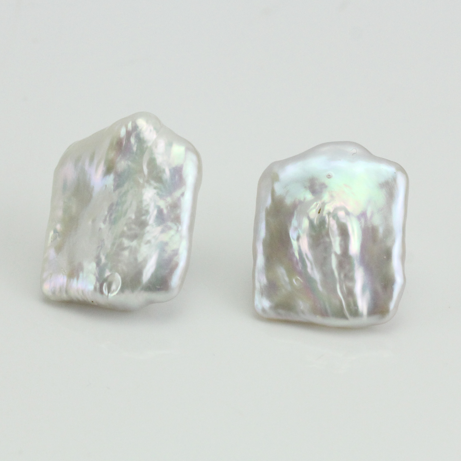 16-17mm White Rectangle Freshwater Pearl Stud Earrings