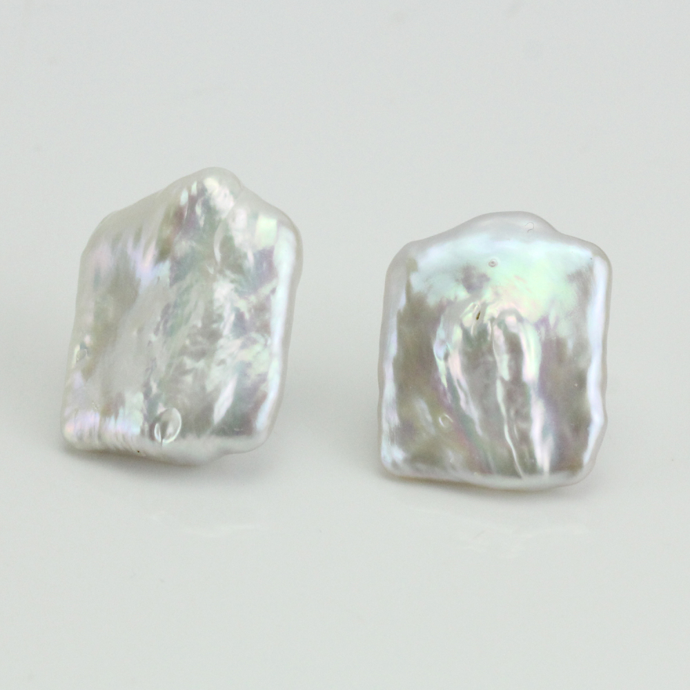 16-17mm White Rectangle Freshwater Pearl Stud Earrings