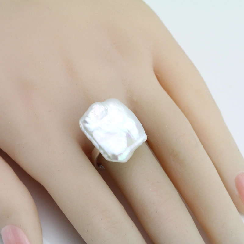 16-17mm White Rectangle Large Pearl Ring Sterling silver