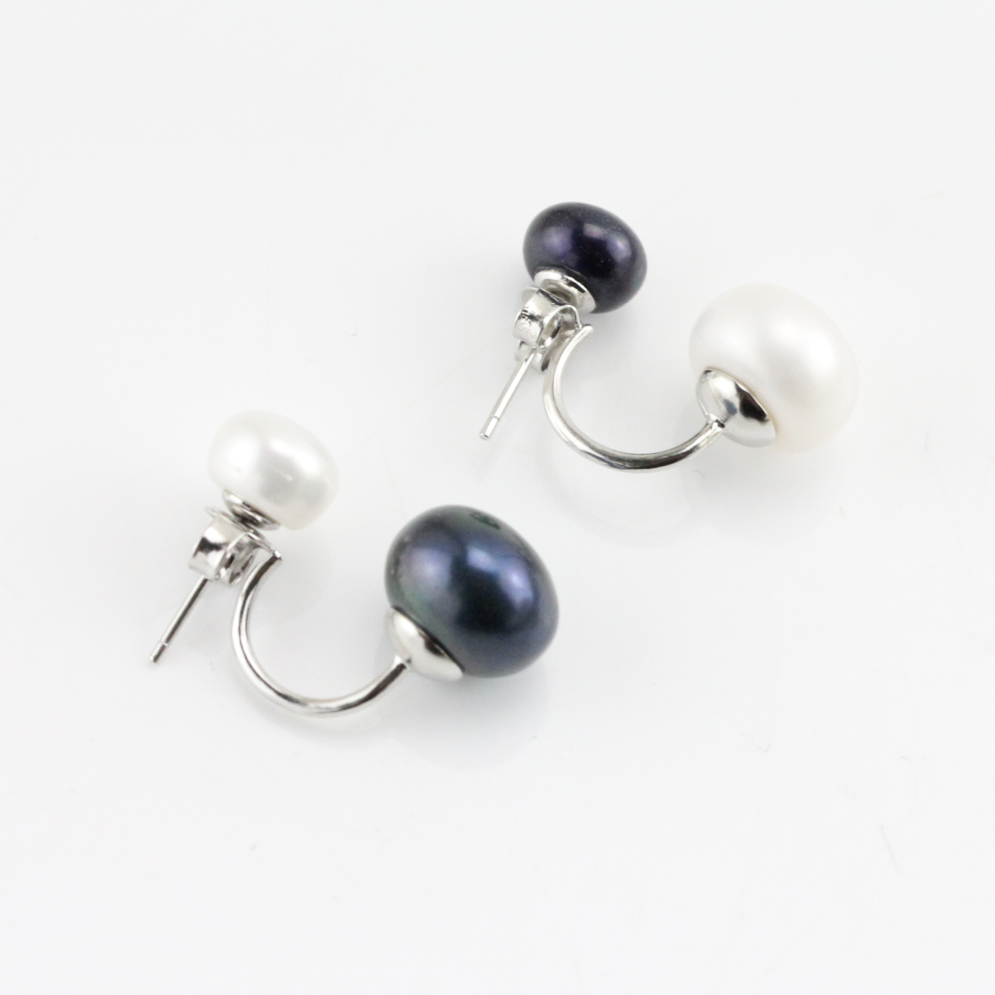 Black and White Mismatched Double Pearl Earrings