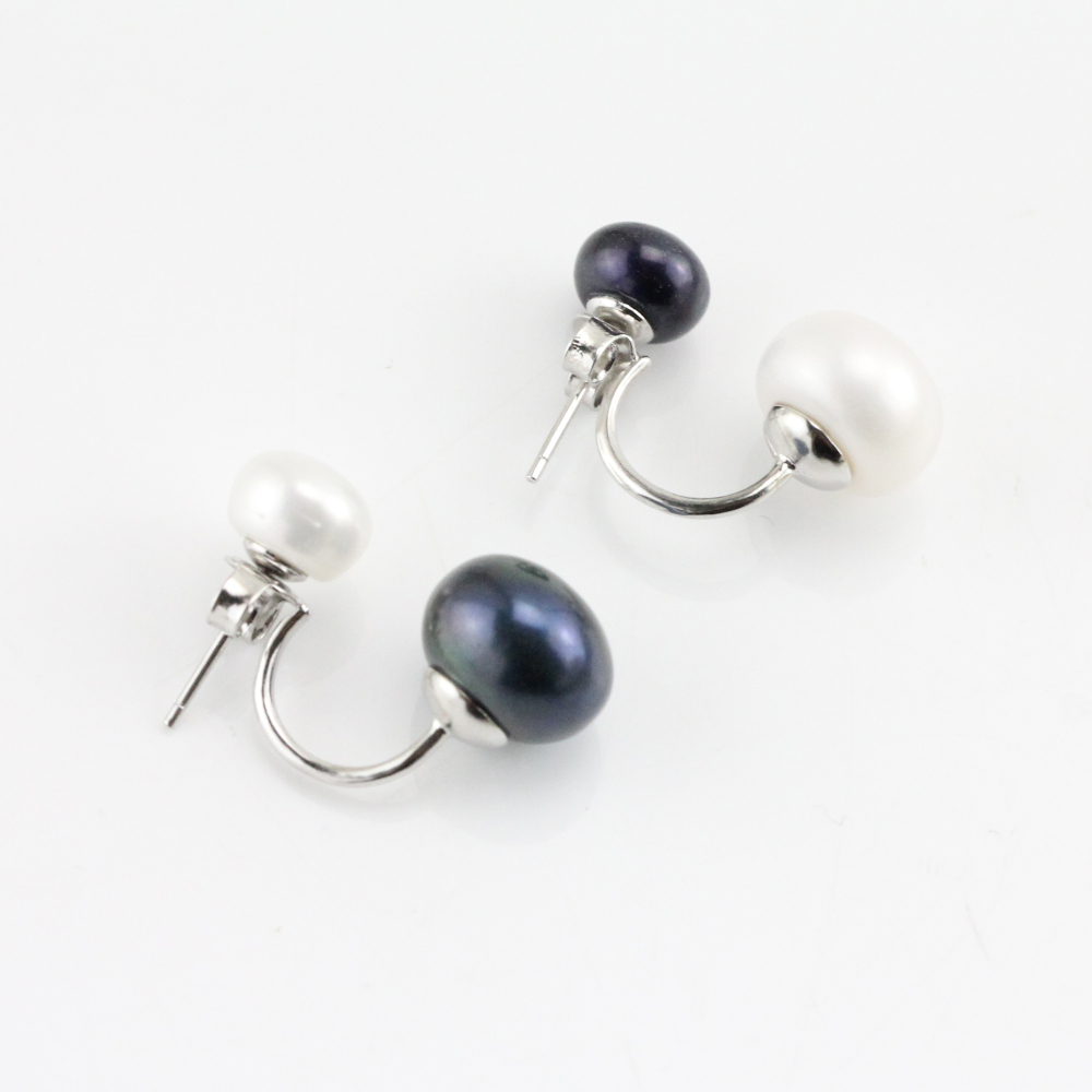 Black and White Mismatched Double Pearl Earrings
