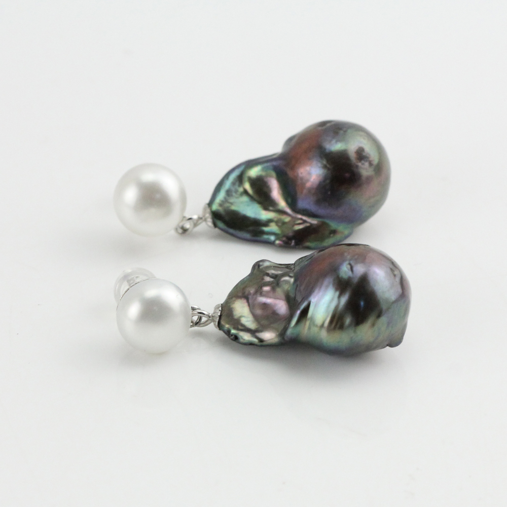 Small and Big Mismatch Color Large Baroque Pearl Earrings