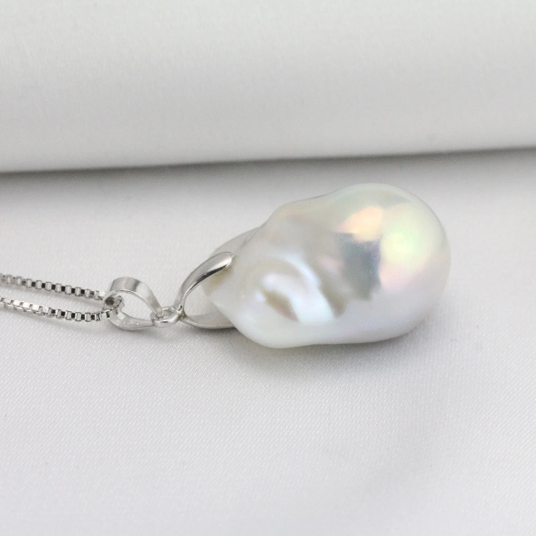 Large Baroque Pearl Pendant Necklace Sterling Silver Pinch Bail
