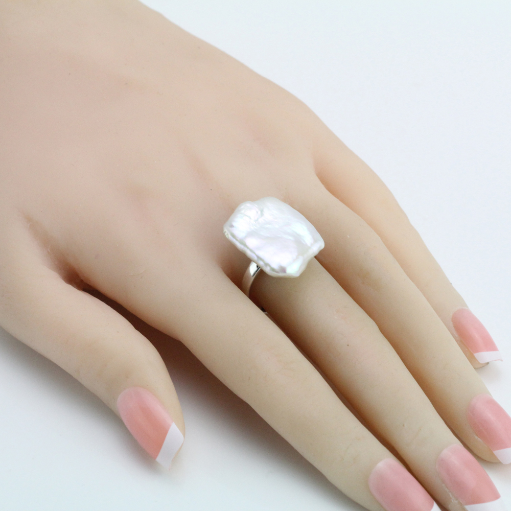 16-17mm White Rectangle Large Pearl Ring Sterling silver