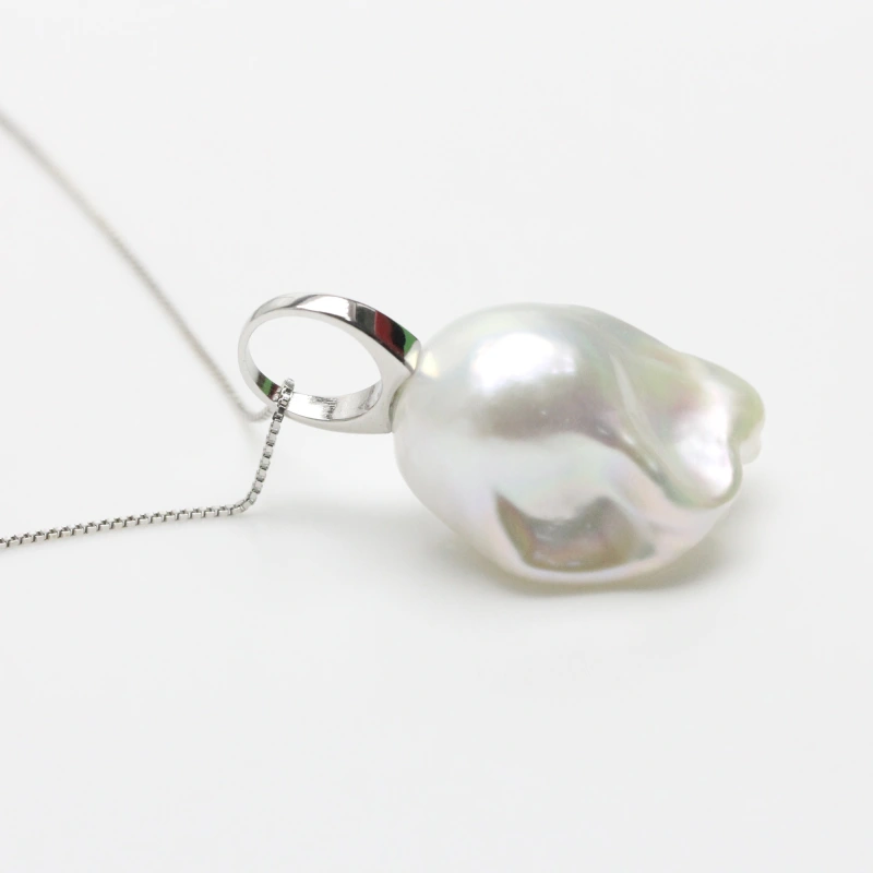 15-17mm White Large Freshwater Baroque Pearl Pendant With 7mm Hoop