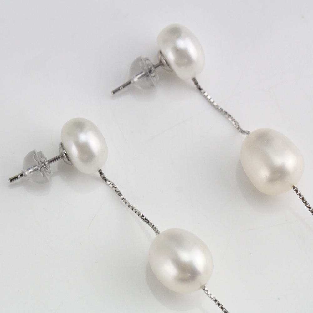 7cm long 3 Pearls Long freshwater pearl  Earrings