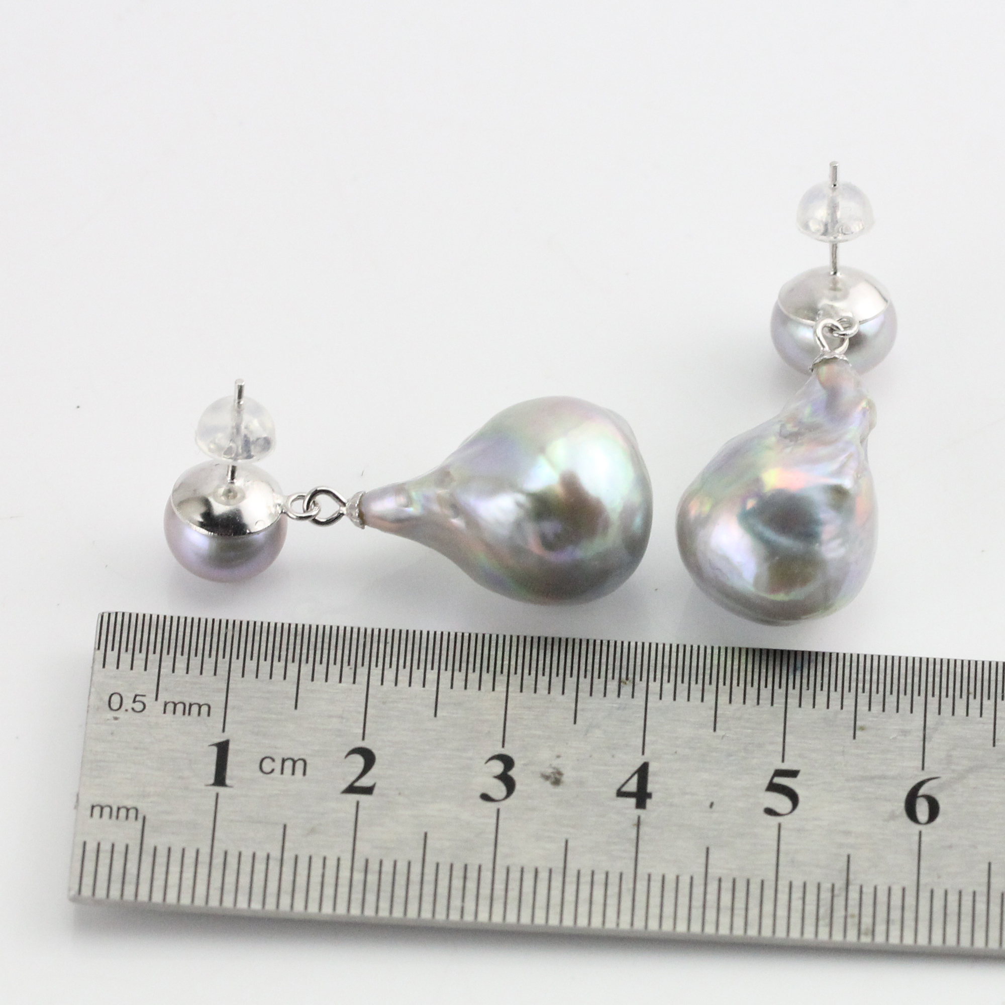 Small and Big Mix Size Gray Baroque Pearl Earrings
