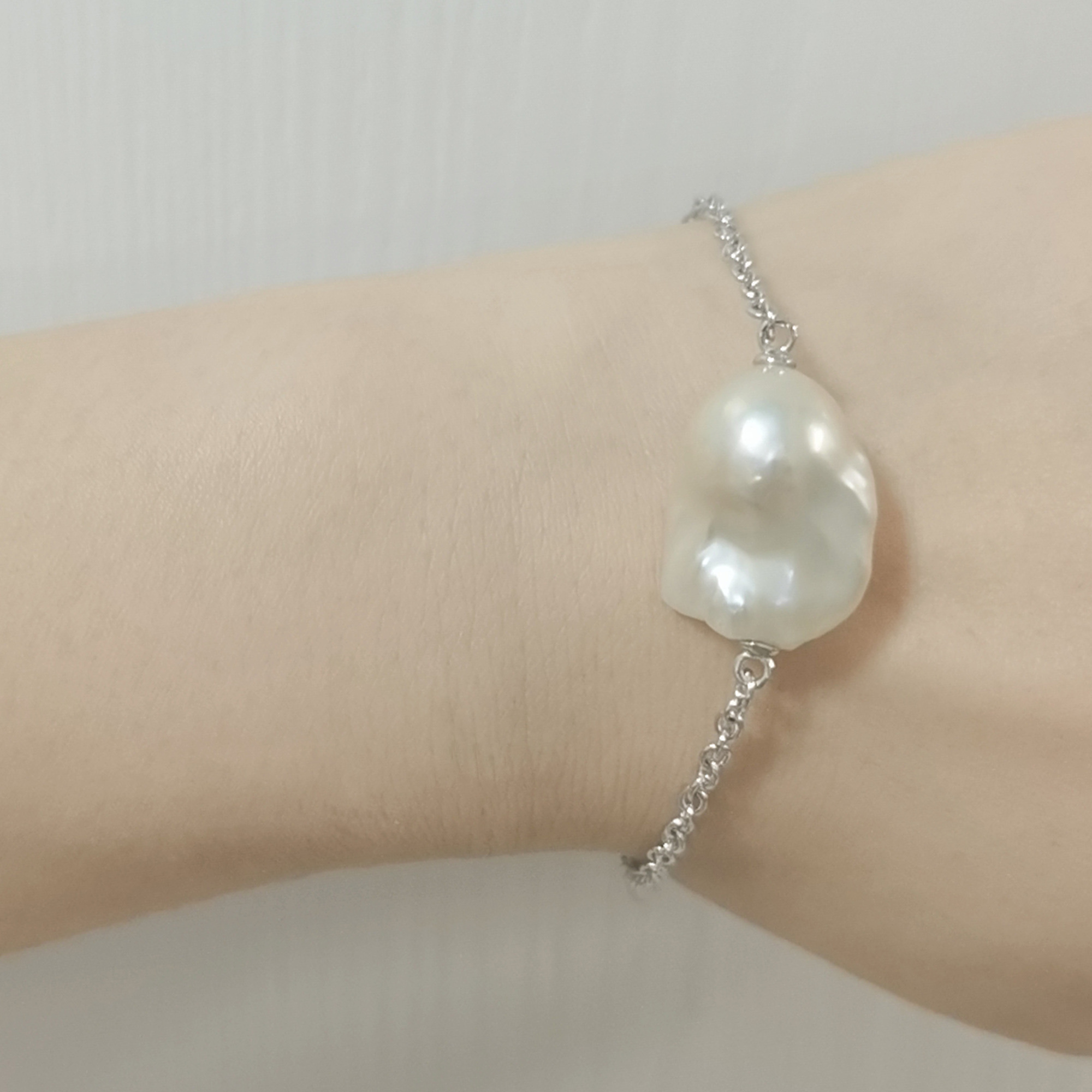 silver chain baroque pearl bracelet