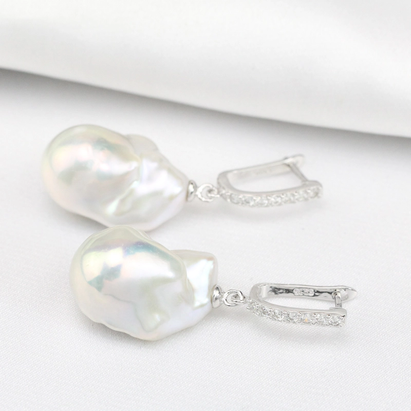 White Large Baroque Pearl Leverback Earrings