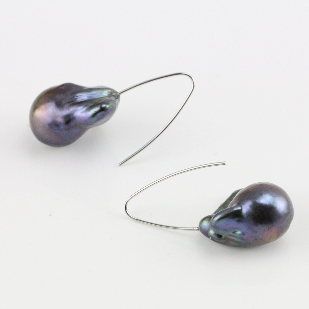 Large Black Baroque Pearl Earrings