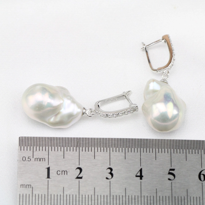 White Large Baroque Pearl Leverback Earrings