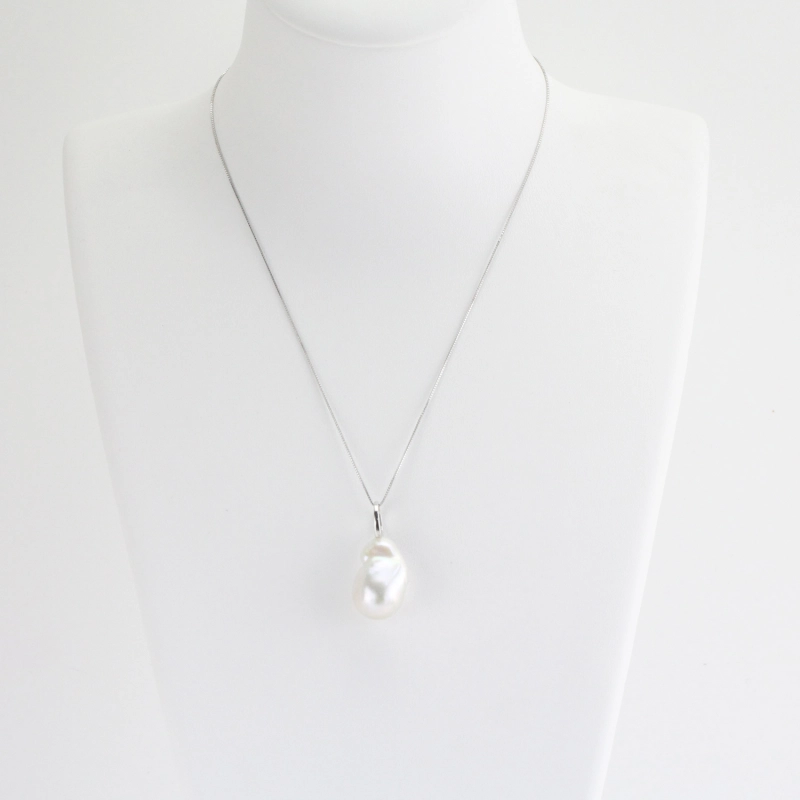 White Large Baroque Pearl Pendant Necklace With 7mm Hoop