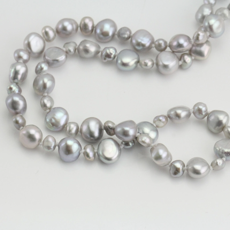 Mixed Size Grey Pearl extra long pearl Knotted necklace