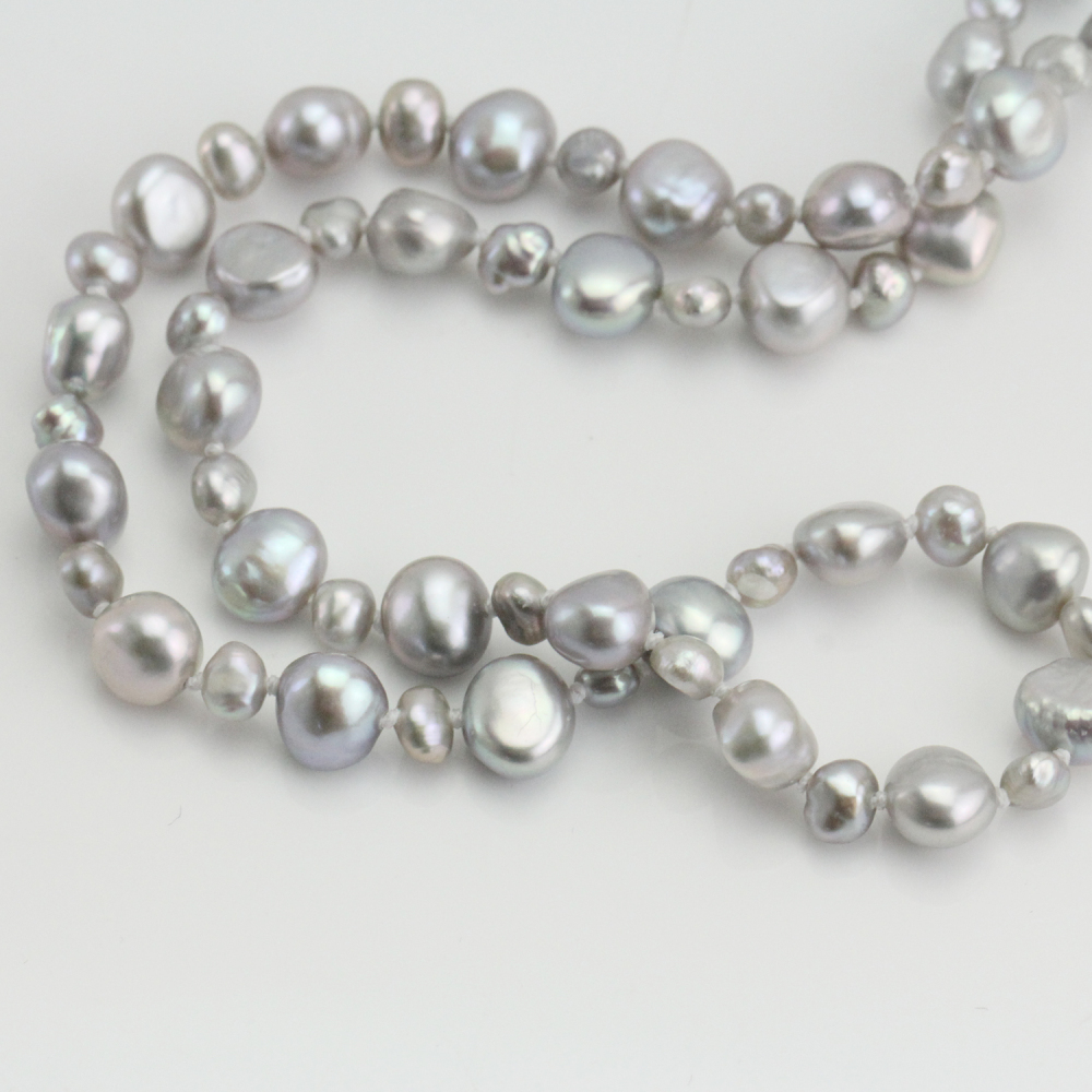 Mixed Size Grey Pearl extra long pearl Knotted necklace