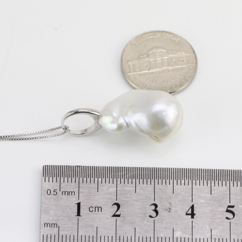 White Large Baroque Pearl Pendant Necklace With 7mm Hoop
