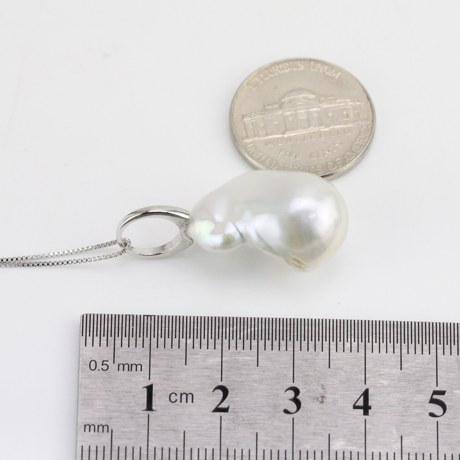 White Large Baroque Pearl Pendant Necklace With 7mm Hoop