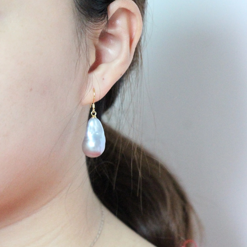 Large Gray Baroque Pearl Earrings