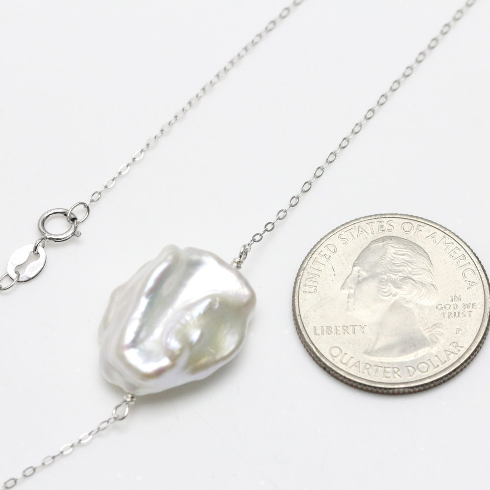16-18mm Large White Single Baroque Pearl Floating Necklace