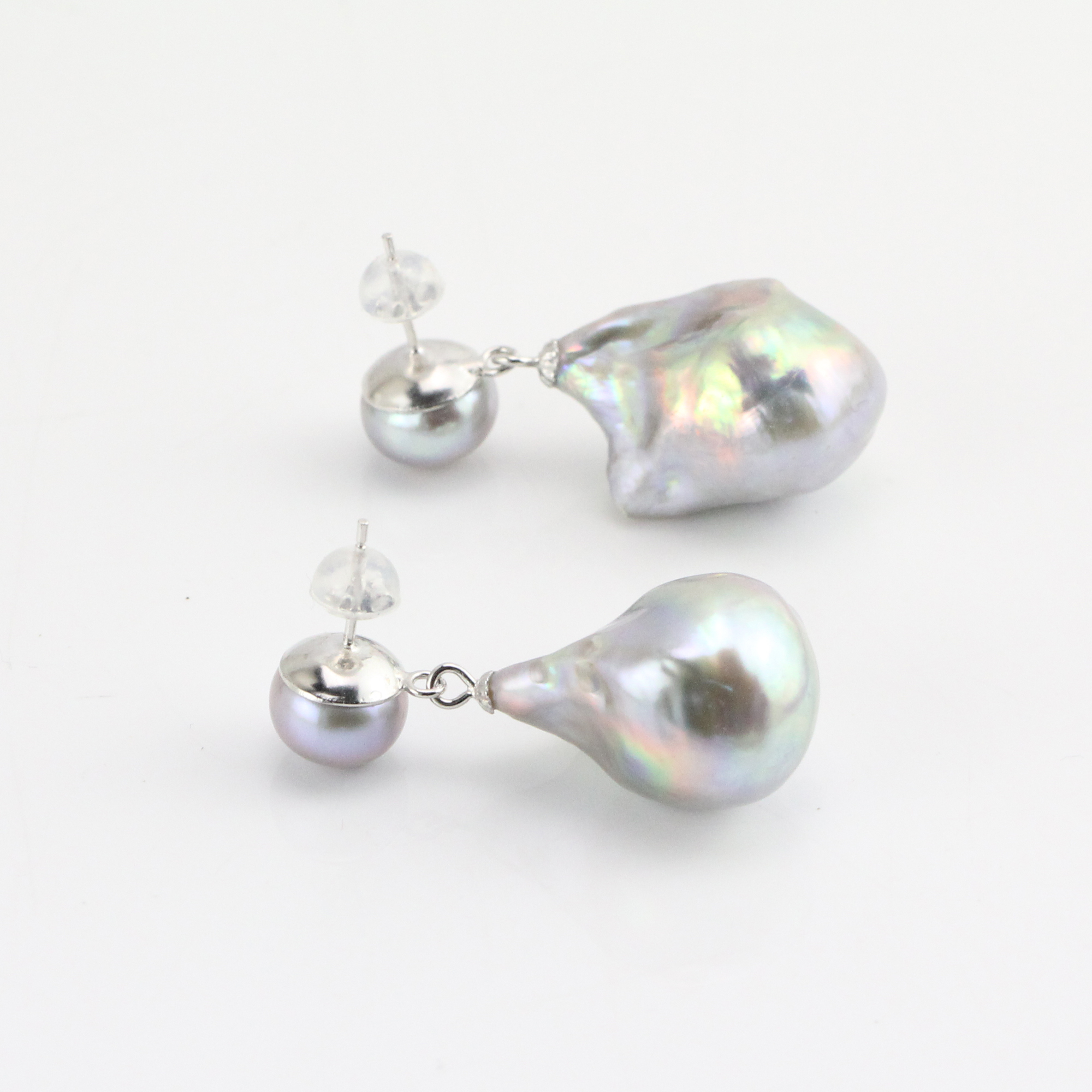 Small and Big Mix Size Gray Baroque Pearl Earrings