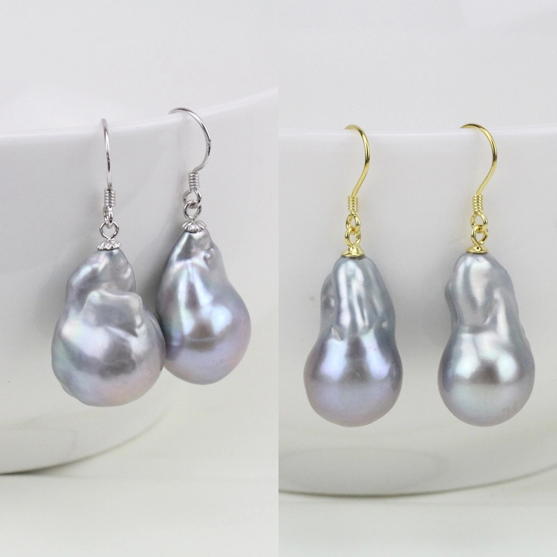 grey baroque pearl earrings