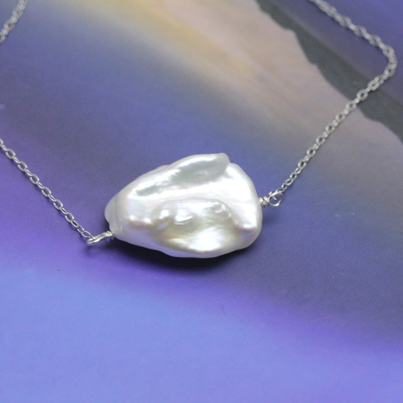 16-18mm Large White Single Baroque Pearl Floating Necklace