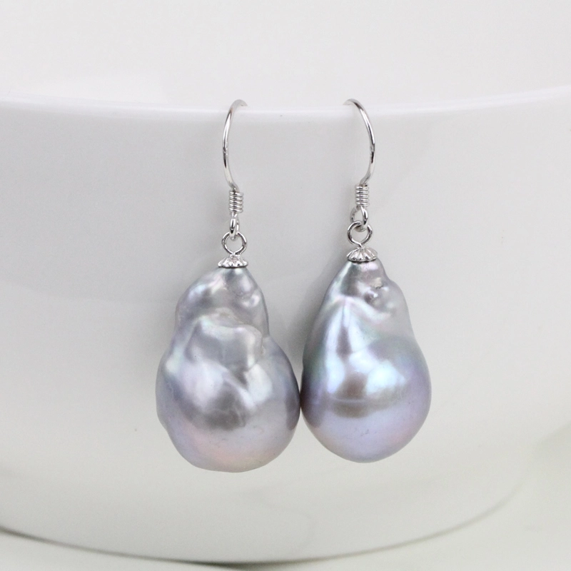 Large Gray Baroque Pearl Earrings