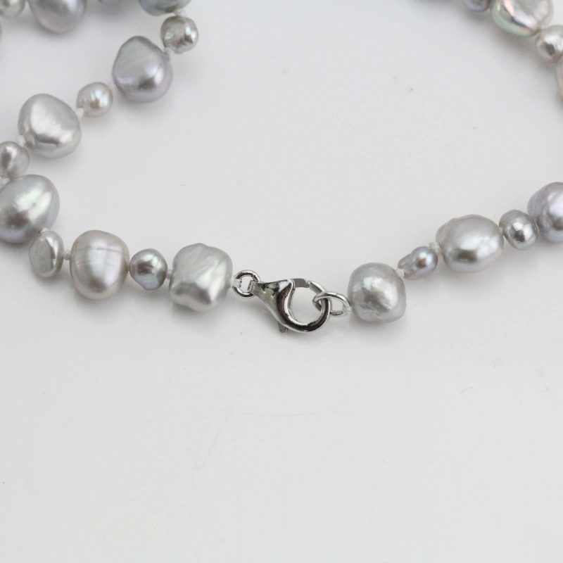 Mixed Size Grey Pearl extra long pearl Knotted necklace