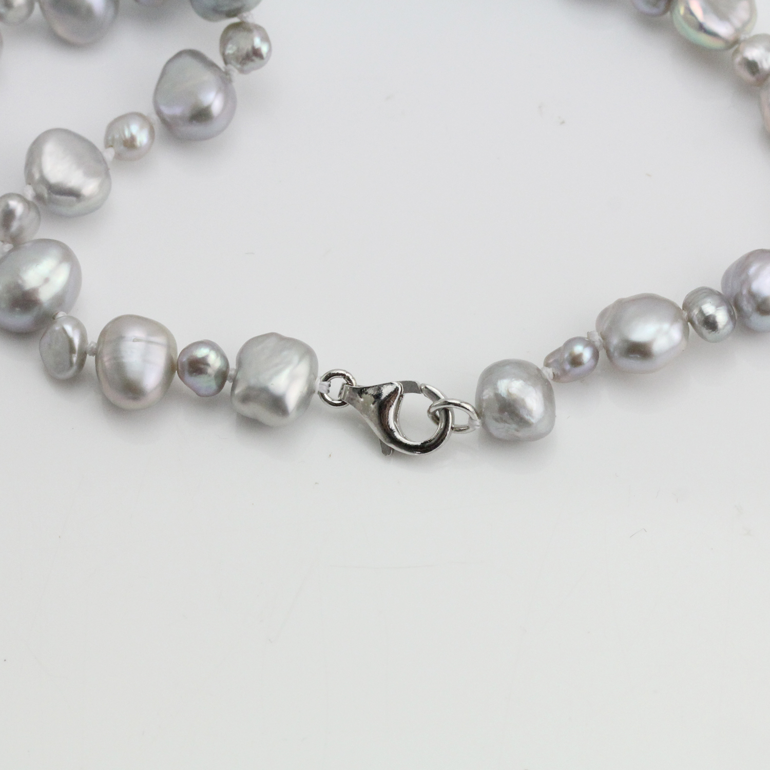 Mixed Size Grey Pearl extra long pearl Knotted necklace