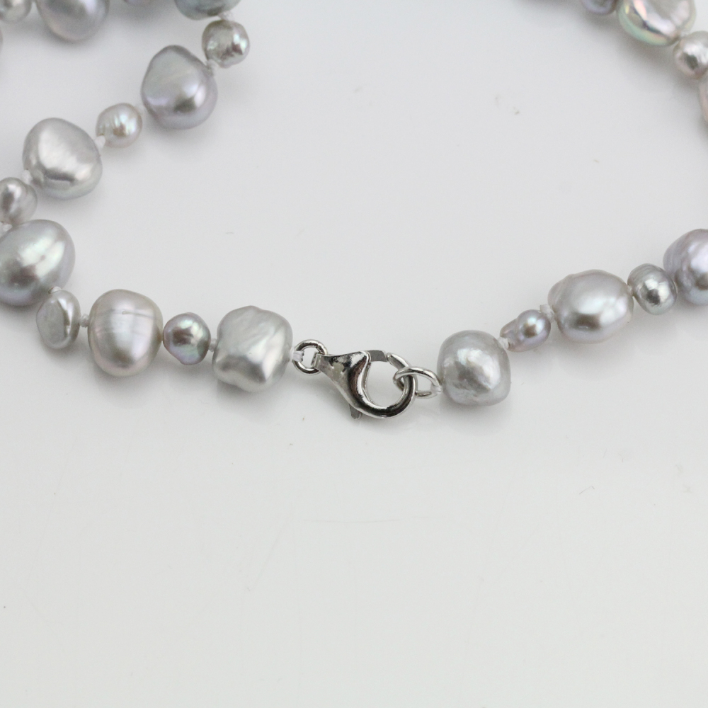 Mixed Size Grey Pearl extra long pearl Knotted necklace