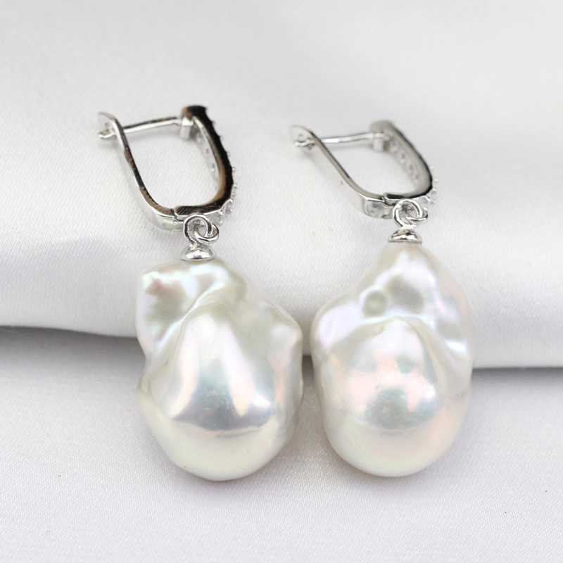 White Large Baroque Pearl Leverback Earrings