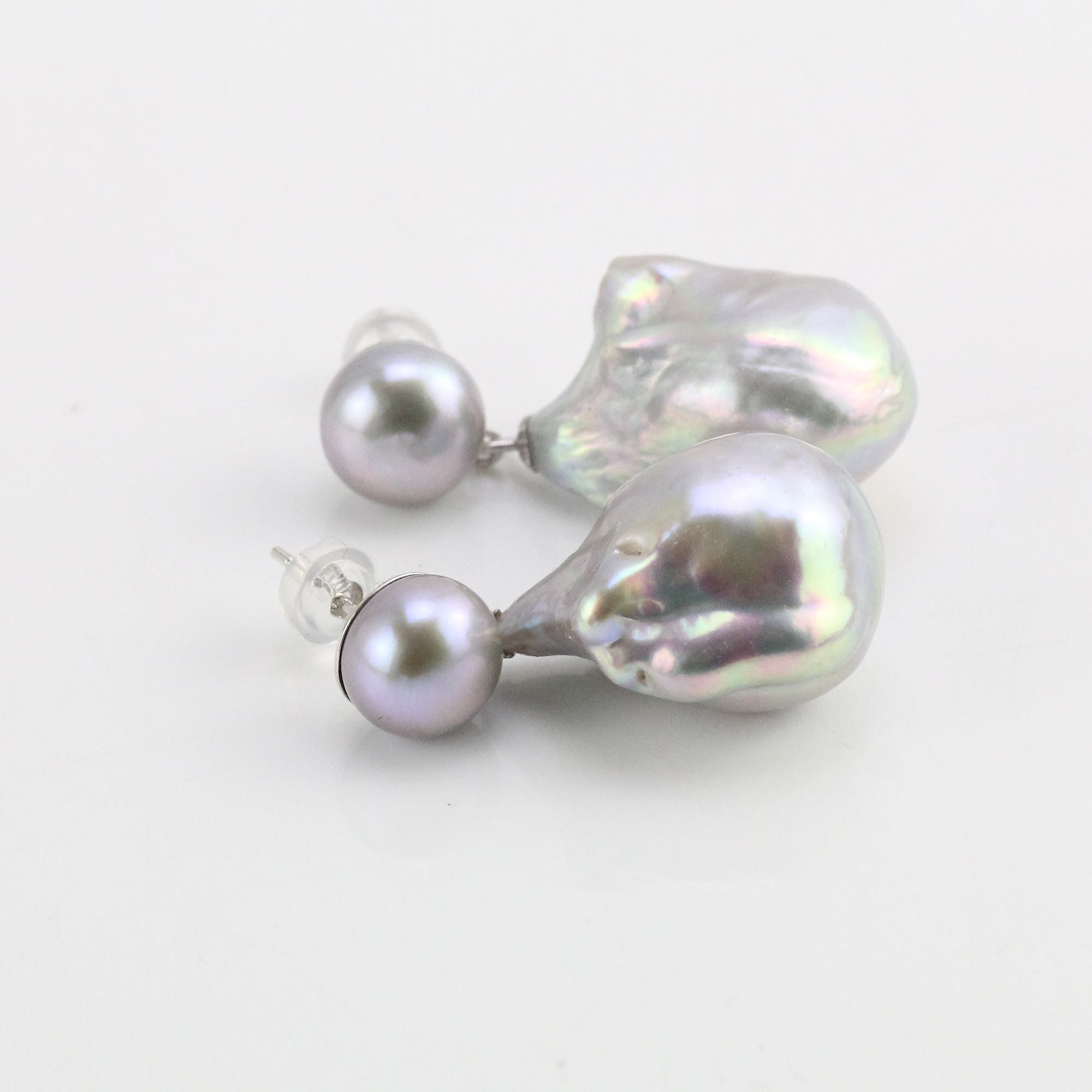 Small and Big Mix Size Gray Baroque Pearl Earrings