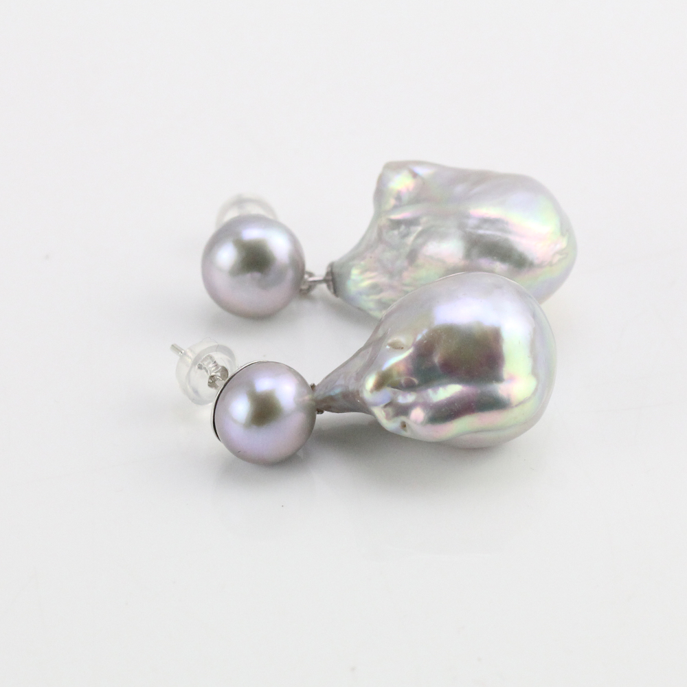 Small and Big Mix Size Gray Baroque Pearl Earrings
