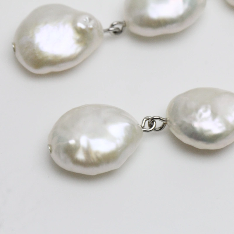 3 Pearls Long Earrings Freshwater Coin Pearls