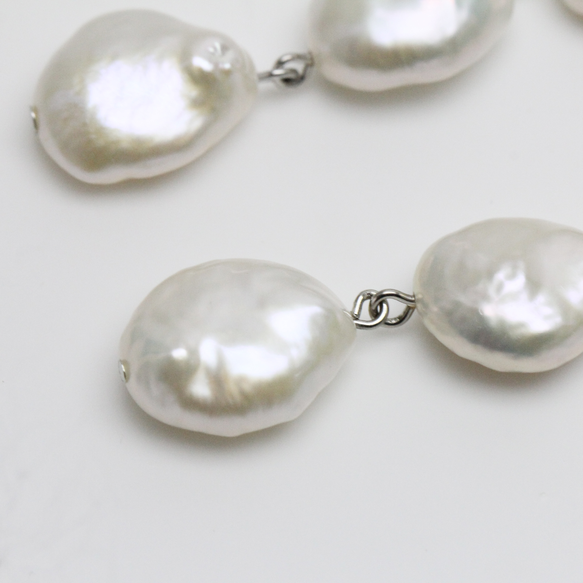 3 Pearls Long Earrings Freshwater Coin Pearls
