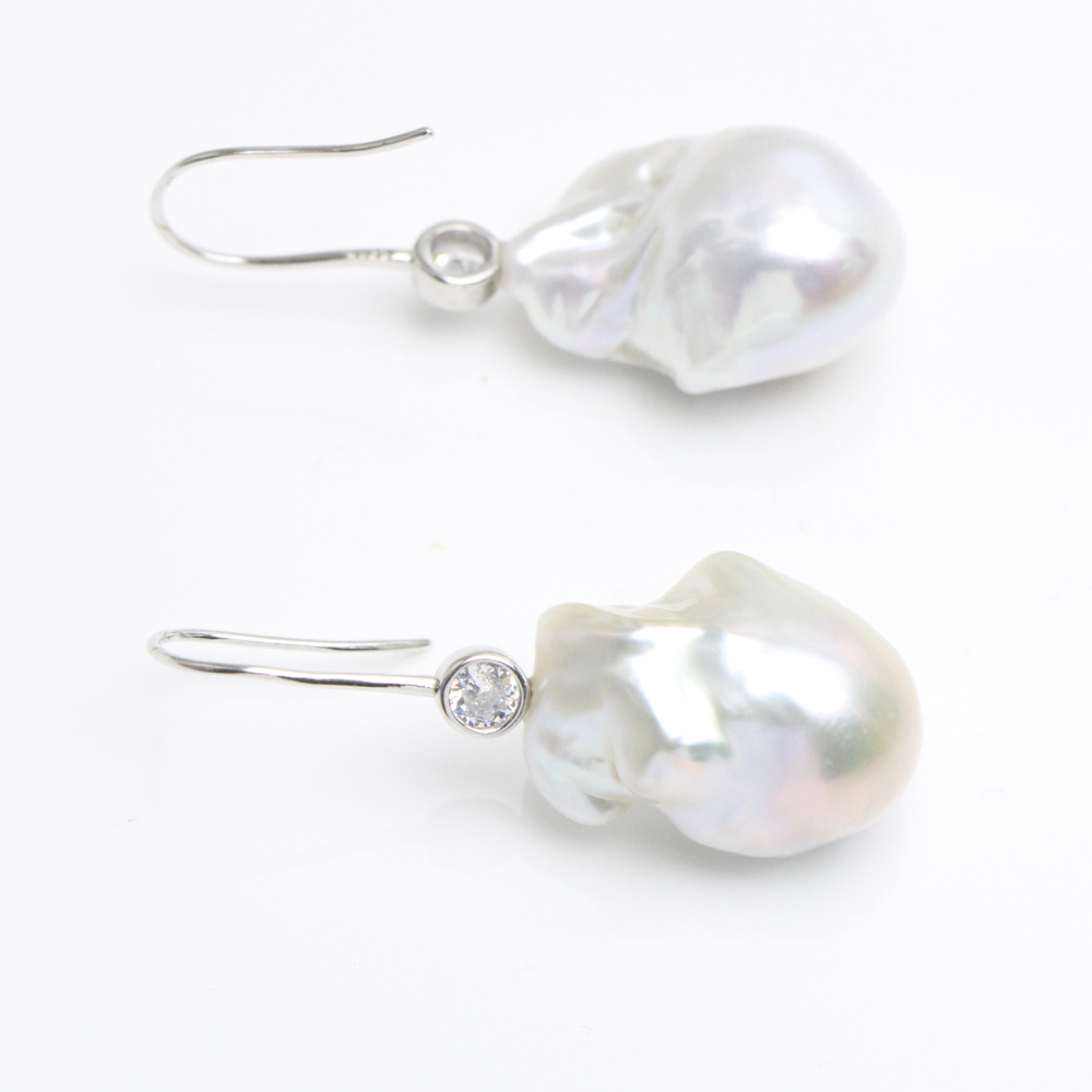 White Large Baroque Pearl Dangle Earrings