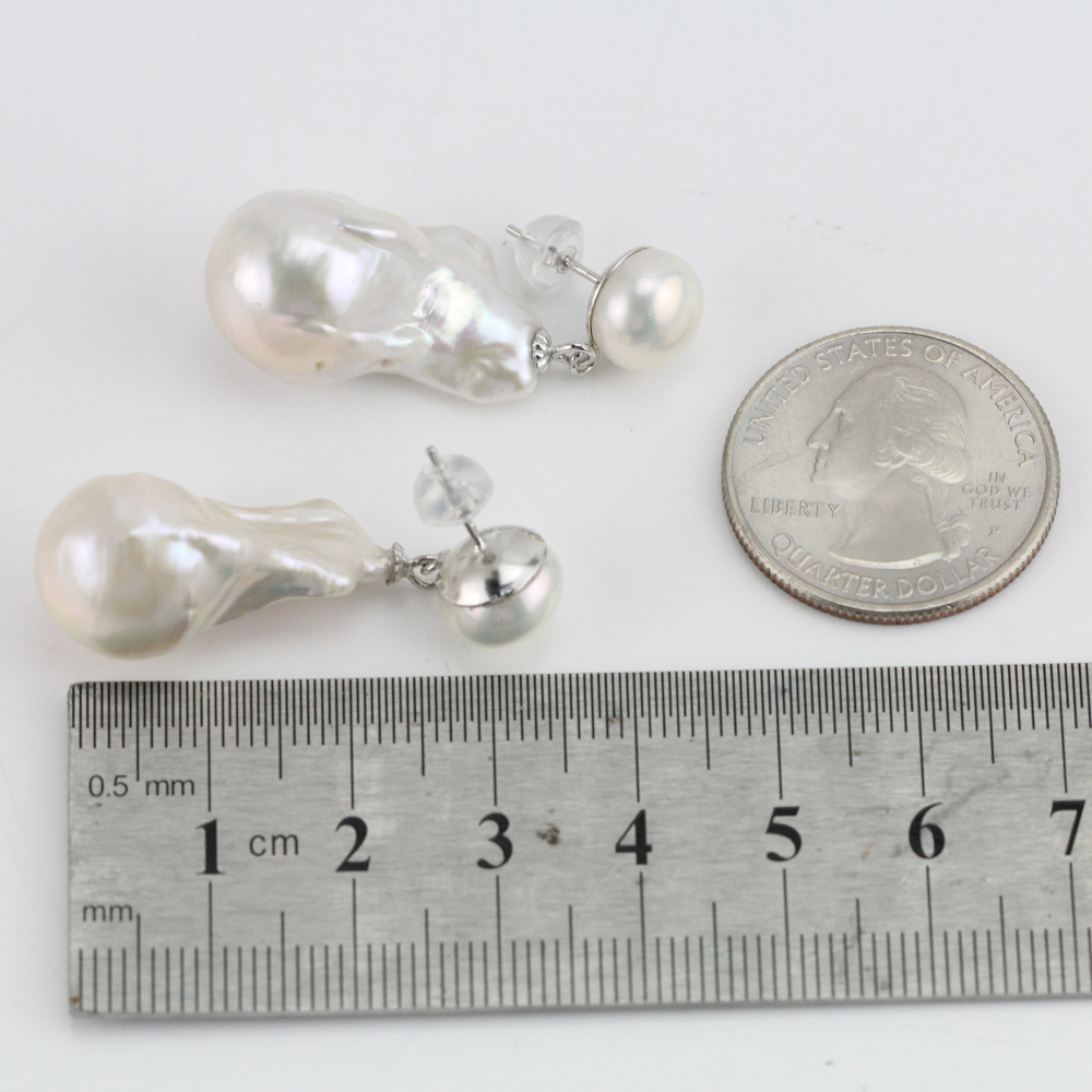 Small and Big Pearl Mixed Size White Large Baroque Pearl Earrings