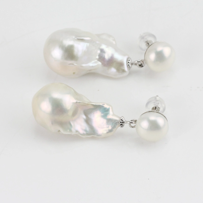 Small and Big Pearl Mixed Size White Large Baroque Pearl Earrings