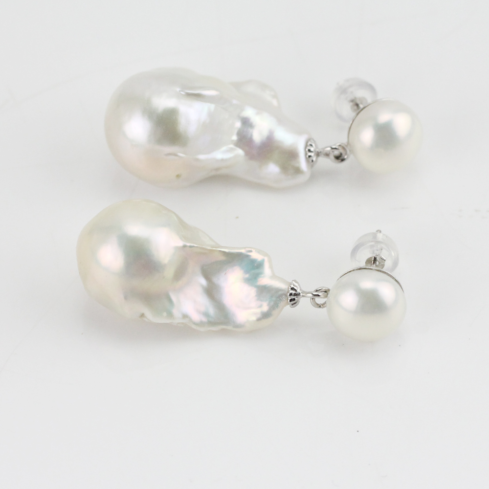 Small and Big Pearl Mixed Size White Large Baroque Pearl Earrings