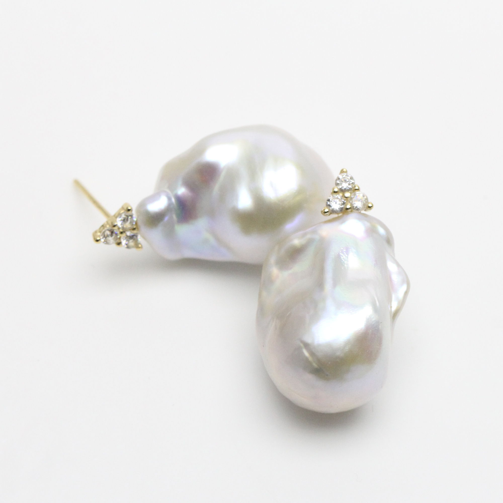 White Baroque Pearl CZ Stud Earrings