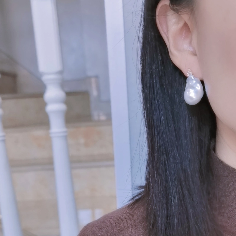 White Baroque Pearl CZ Stud Earrings