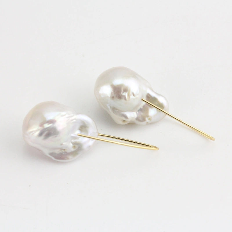 White Large Freshwater Baroque Pearl Earrings
