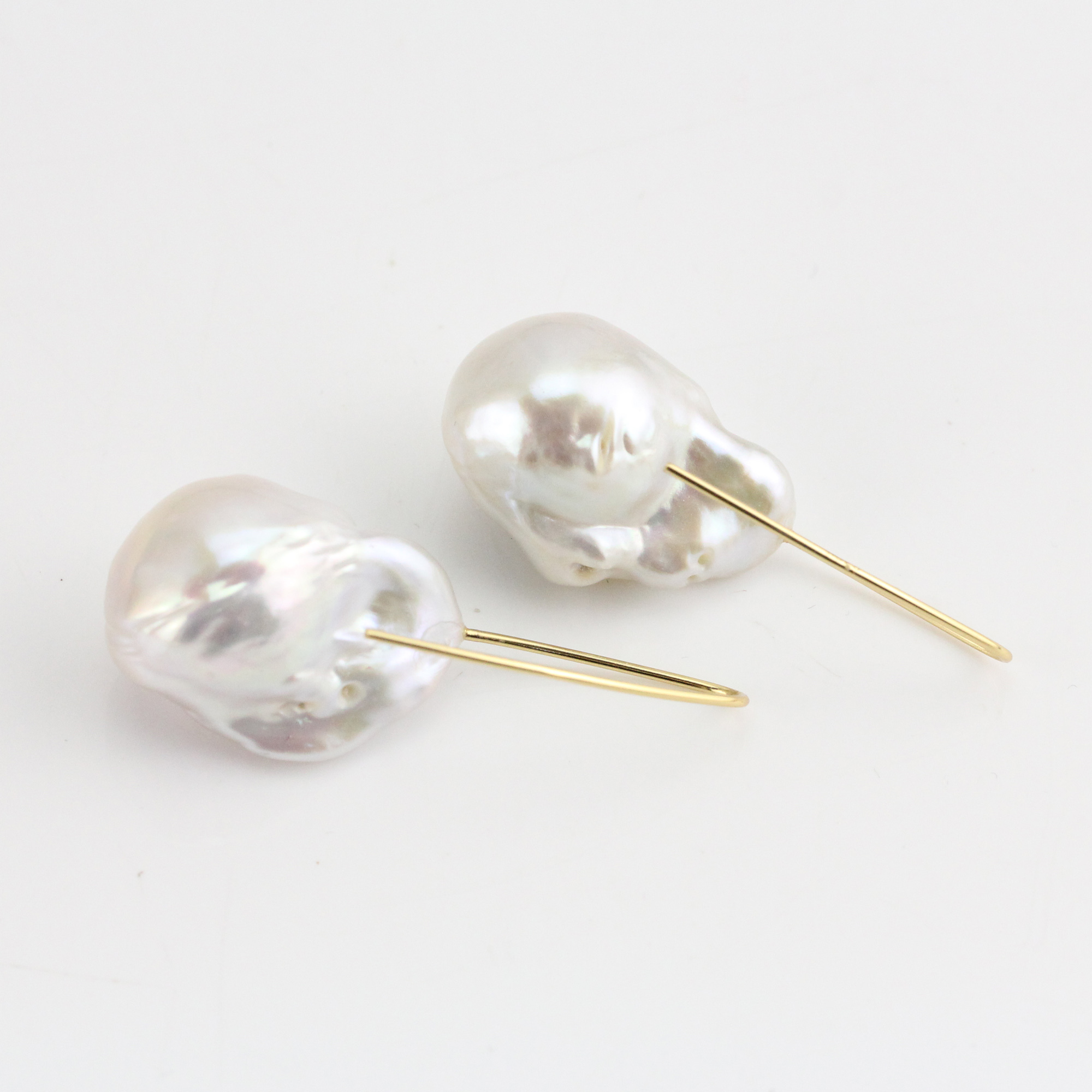 White Large Freshwater Baroque Pearl Earrings