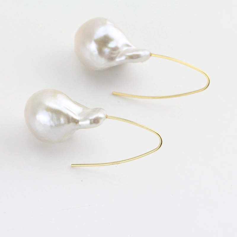 White Large Freshwater Baroque Pearl Earrings